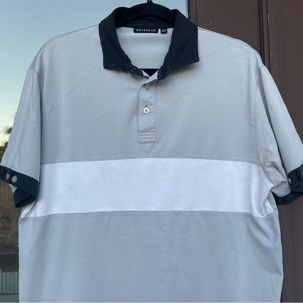 Devereux Grey and Black Block Golf Polo L